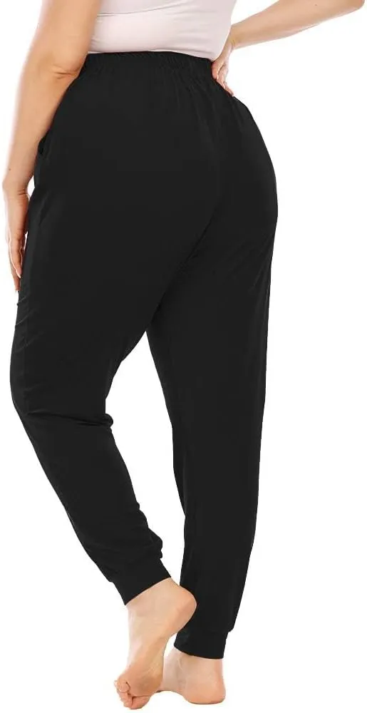 Womens Plus Size Pajama Lounge Pants Casual Cozy Tapered Wide Leg Sweatpants High Waisted Yoga Joggers with Pockets