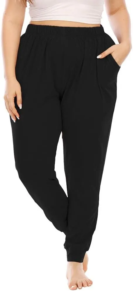 Womens Plus Size Pajama Lounge Pants Casual Cozy Tapered Wide Leg Sweatpants High Waisted Yoga Joggers with Pockets
