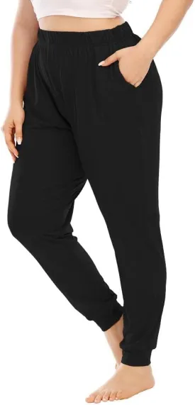 Womens Plus Size Pajama Lounge Pants Casual Cozy Tapered Wide Leg Sweatpants High Waisted Yoga Joggers with Pockets