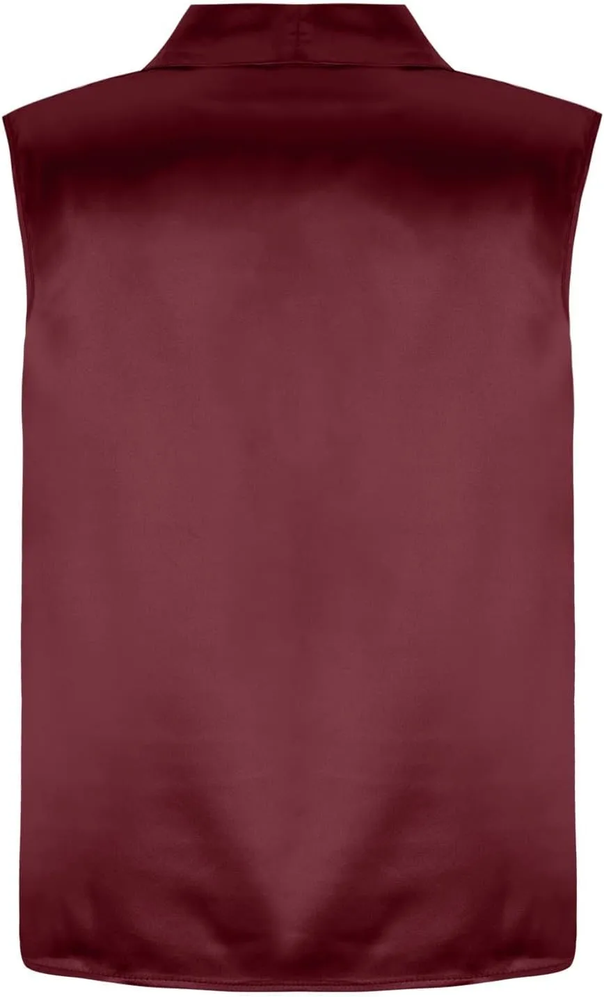 Women's Satin Silky Cowl Neck Drape Ruched Front Sleeveless Tank Blouse Shirts Top