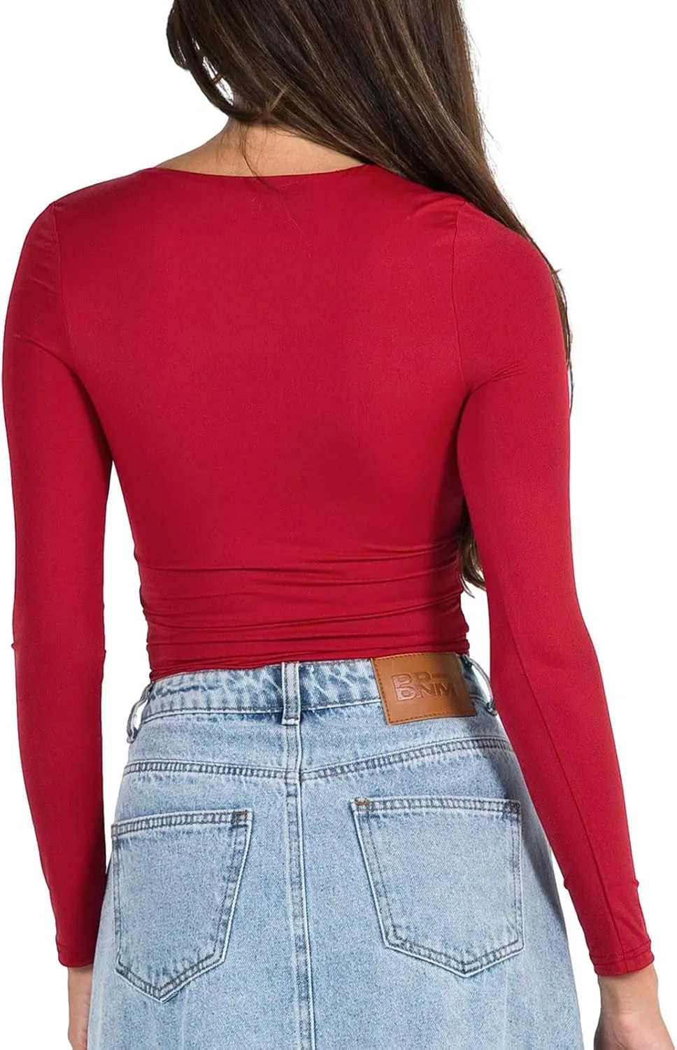 Women's Sexy Square Neck Crop Top Basic Long Sleeve Slim Fit Cropped T Shirts Going Out Tops Fall Tight Tee Blouses