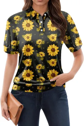 Womens Shirts Casual Short Sleeve Work Outfits Summer Tops Trendy Floral Print Blouses Lapel Collared