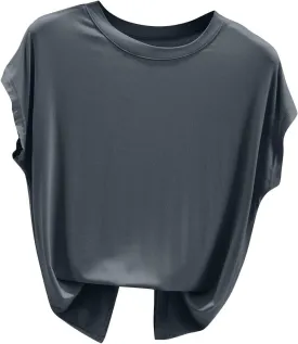 Womens Summer Athletic Vests Roune Neck Sleeveless Pullover Sproting Tank Tops Solid Color Loose Comfy Fitness Vest