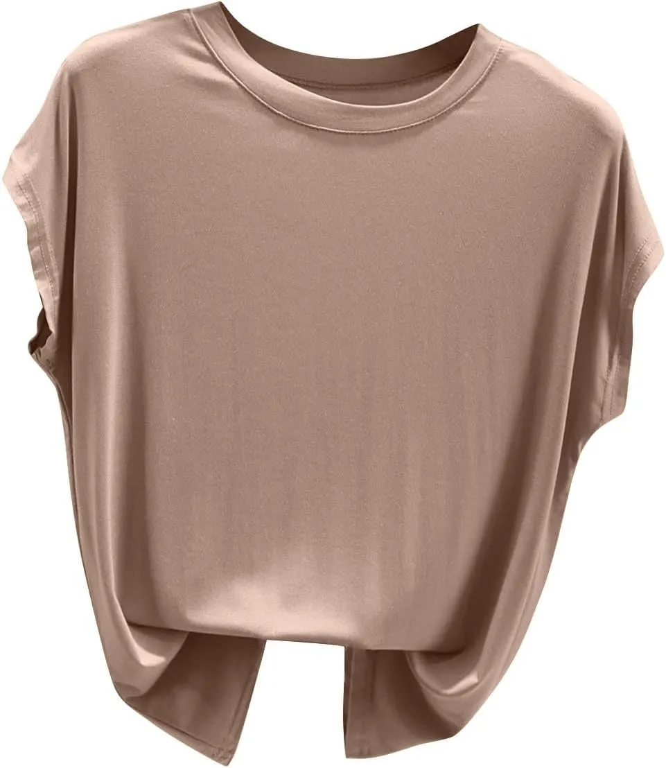 Womens Summer Athletic Vests Roune Neck Sleeveless Pullover Sproting Tank Tops Solid Color Loose Comfy Fitness Vest