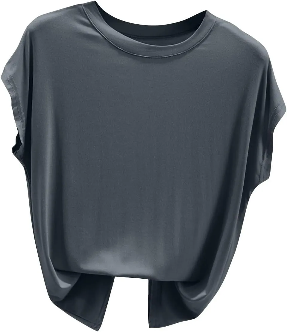 Womens Summer Athletic Vests Roune Neck Sleeveless Pullover Sproting Tank Tops Solid Color Loose Comfy Fitness Vest