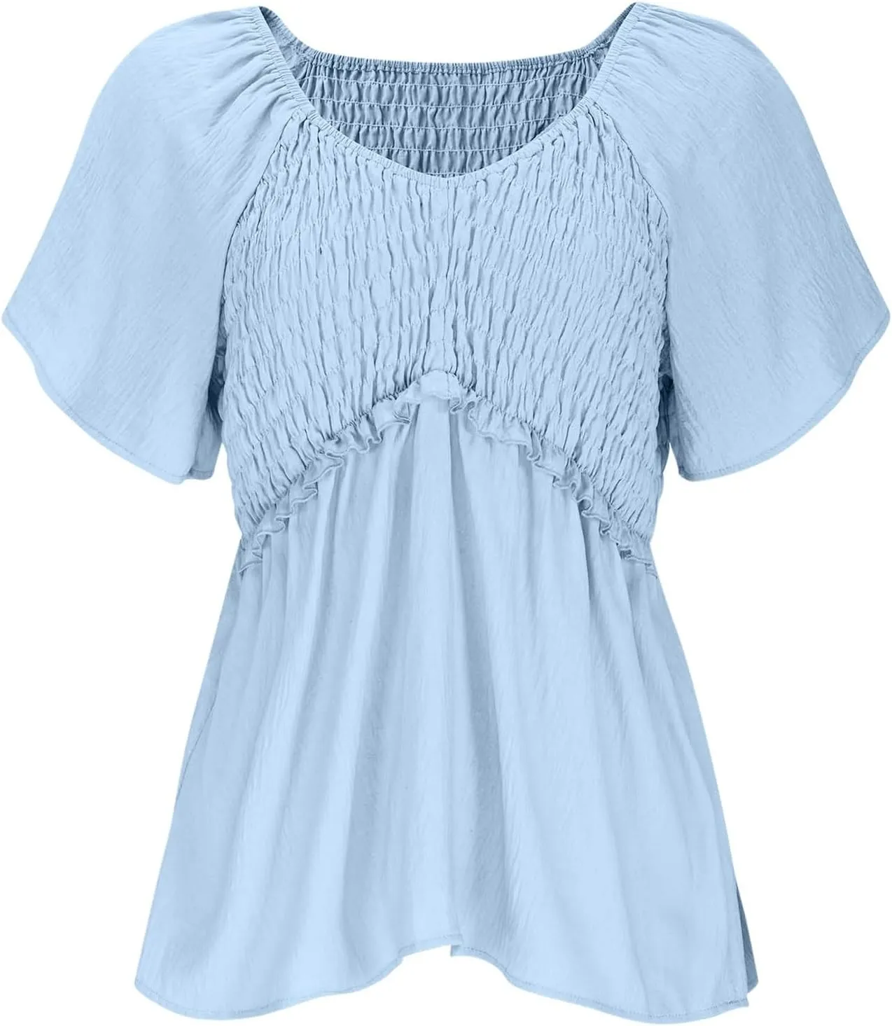 Womens Summer Dressy Tops Short Sleeves Crewneck Pleated Patchwork Tunic Top Leisure Loose Hide Belly T-Shirts