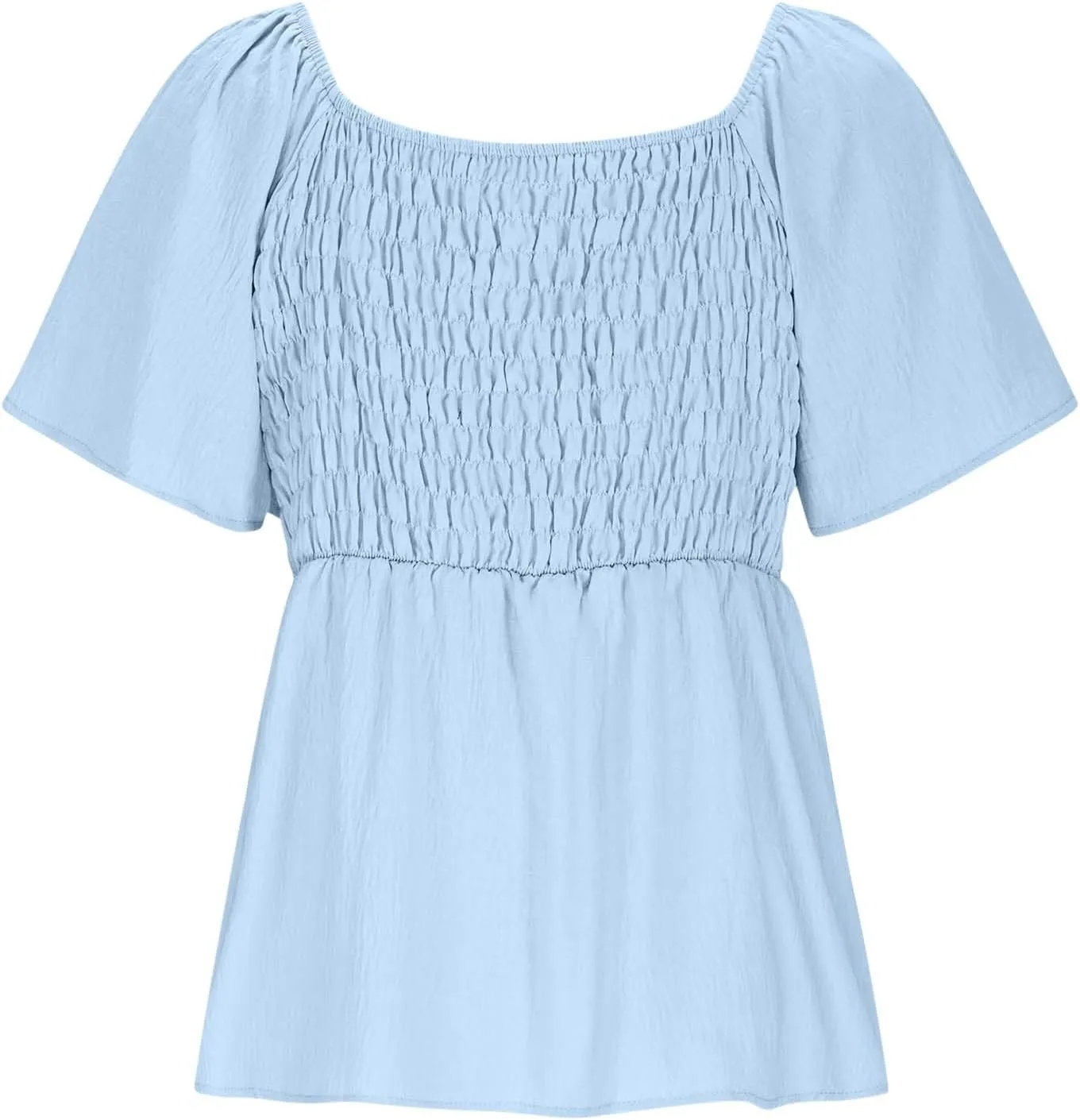 Womens Summer Dressy Tops Short Sleeves Crewneck Pleated Patchwork Tunic Top Leisure Loose Hide Belly T-Shirts