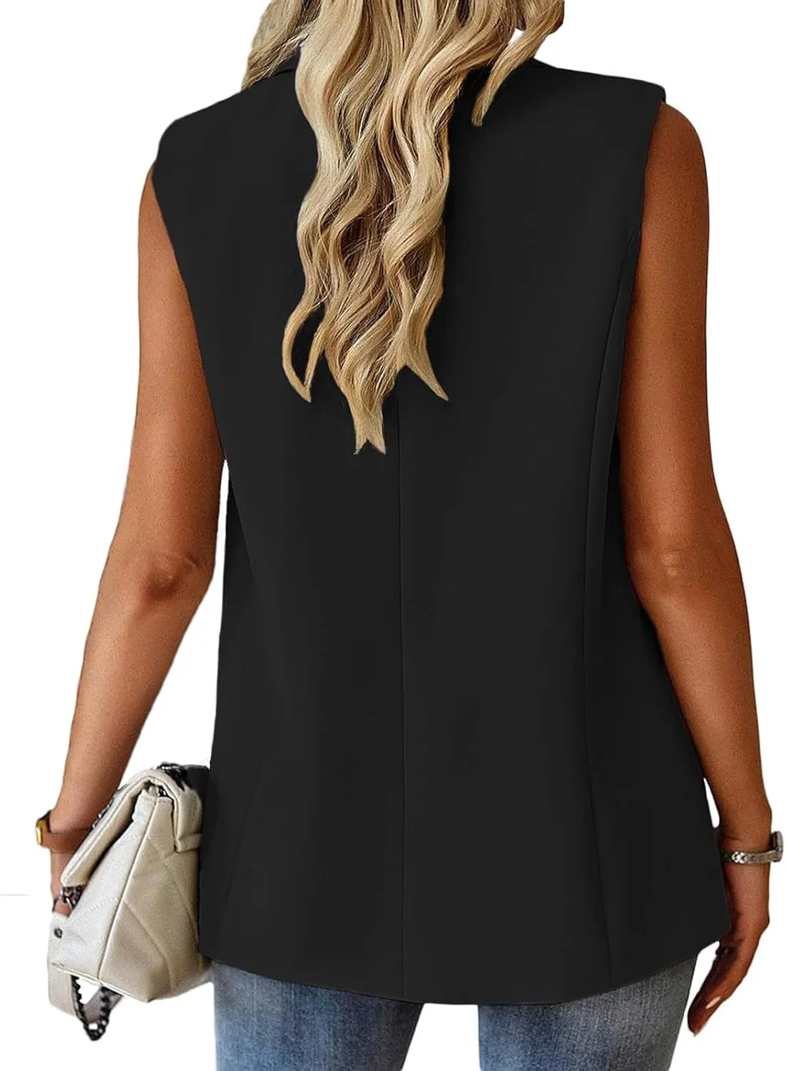Womens Summer Tops Summer Sleeveless Blazers Open Front Casual Blazer Vests Casual Work Office Blazers with Pockets