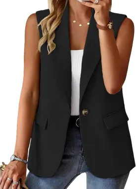 Womens Summer Tops Summer Sleeveless Blazers Open Front Casual Blazer Vests Casual Work Office Blazers with Pockets