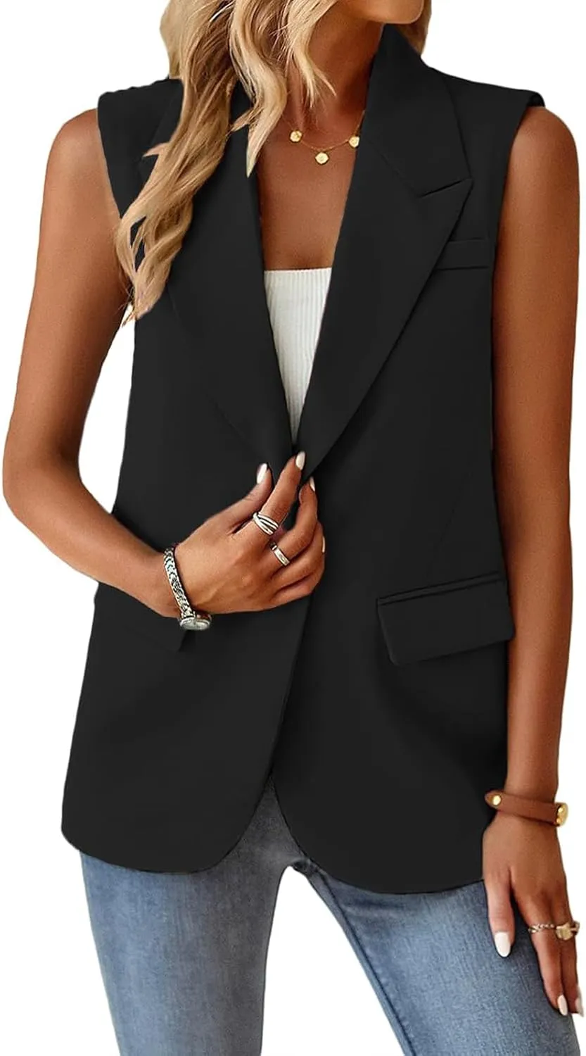 Womens Summer Tops Summer Sleeveless Blazers Open Front Casual Blazer Vests Casual Work Office Blazers with Pockets