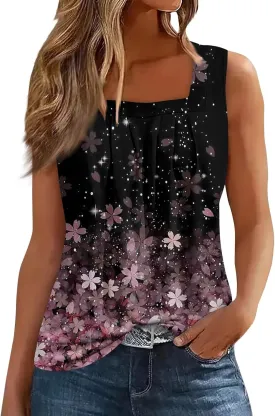 Womens Tank Tops Ruffled Square Neck Printed Shirts 2025 Summer Casual Loose Fit Sleeveless Cute Tanks Tee for Women