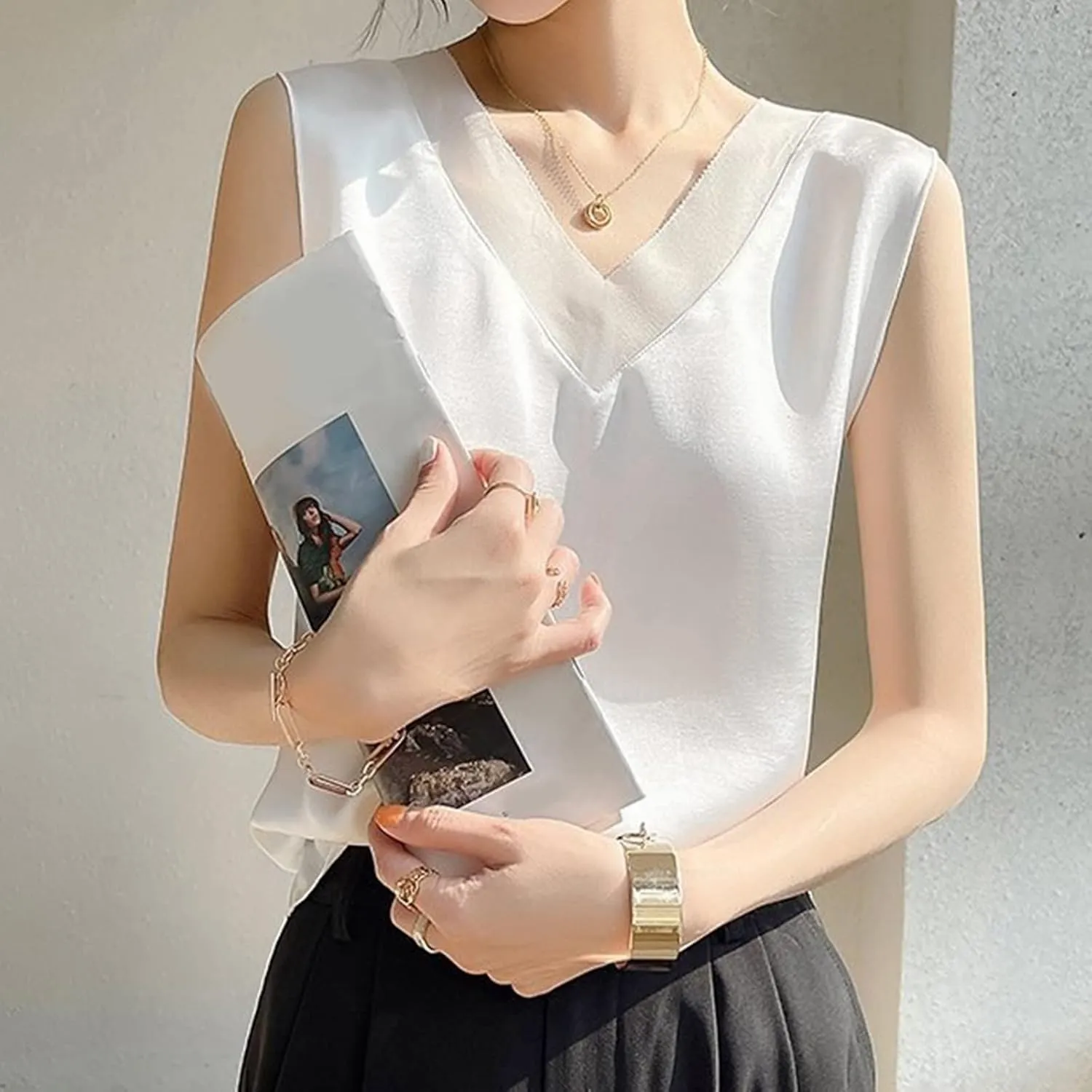 Workout Tank Tops for Women Women's Camisole Glossy Satin Sleeveless V Neck Lace Ladies Tops And Blouses