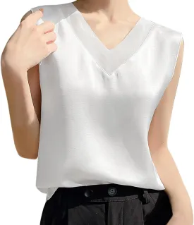 Workout Tank Tops for Women Women's Camisole Glossy Satin Sleeveless V Neck Lace Ladies Tops And Blouses