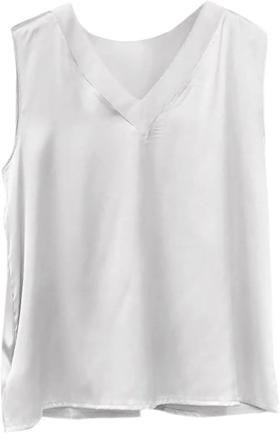 Workout Tank Tops for Women Women's Camisole Glossy Satin Sleeveless V Neck Lace Ladies Tops And Blouses